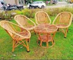 Bamboo Cane Chair Table Outdoor