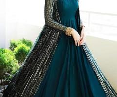 Colorblock Georgette Stitched Flared/A-line Gown  (Black)