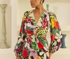 Tropical Print Summer Party Dress L