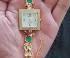 Taylor Kundan Green Wrist Watch